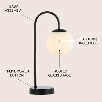Arco 18.25" Iron/Glass Minimalist Mid Century Globe LED Table Lamp - JONATHAN Y